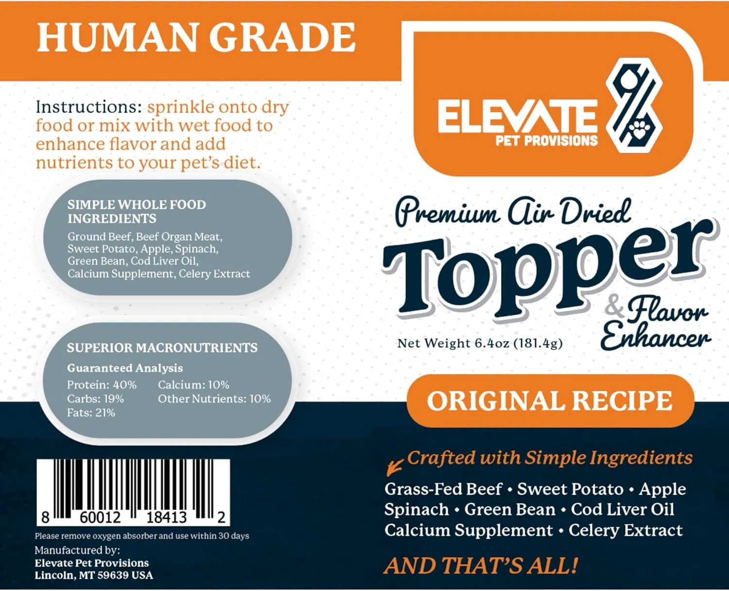 100% Human Grade - Dog Food Toppers for Picky Eaters - Air Dried, All Natural, USA Grass Fed Beef - Limited Ingredient, Grain Free - Seasoning, Meal Mixer, Dog Food Toppers for Dry Food  Beef