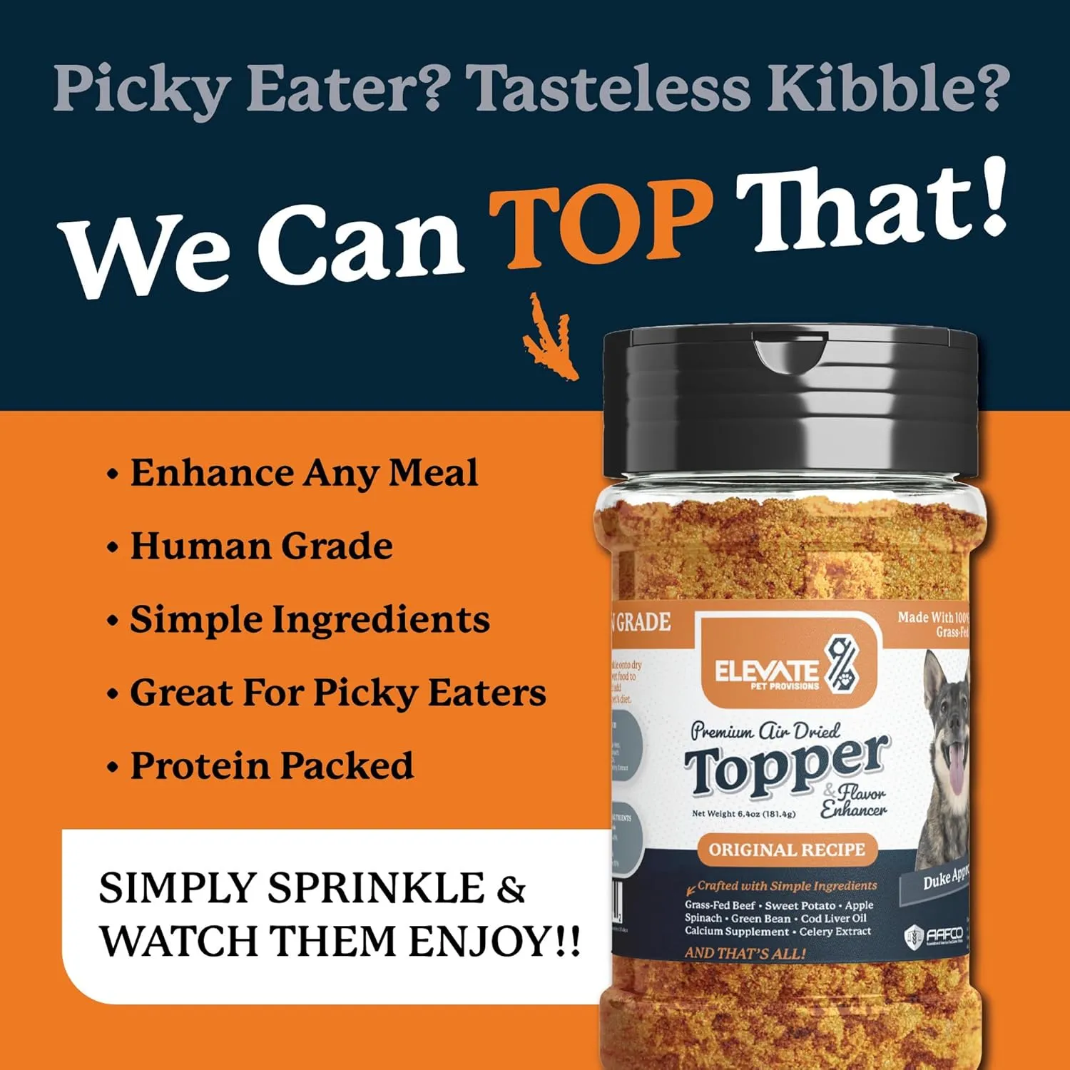100% Human Grade - Dog Food Toppers for Picky Eaters - Air Dried, All Natural, USA Grass Fed Beef - Limited Ingredient, Grain Free - Seasoning, Meal Mixer, Dog Food Toppers for Dry Food  Beef