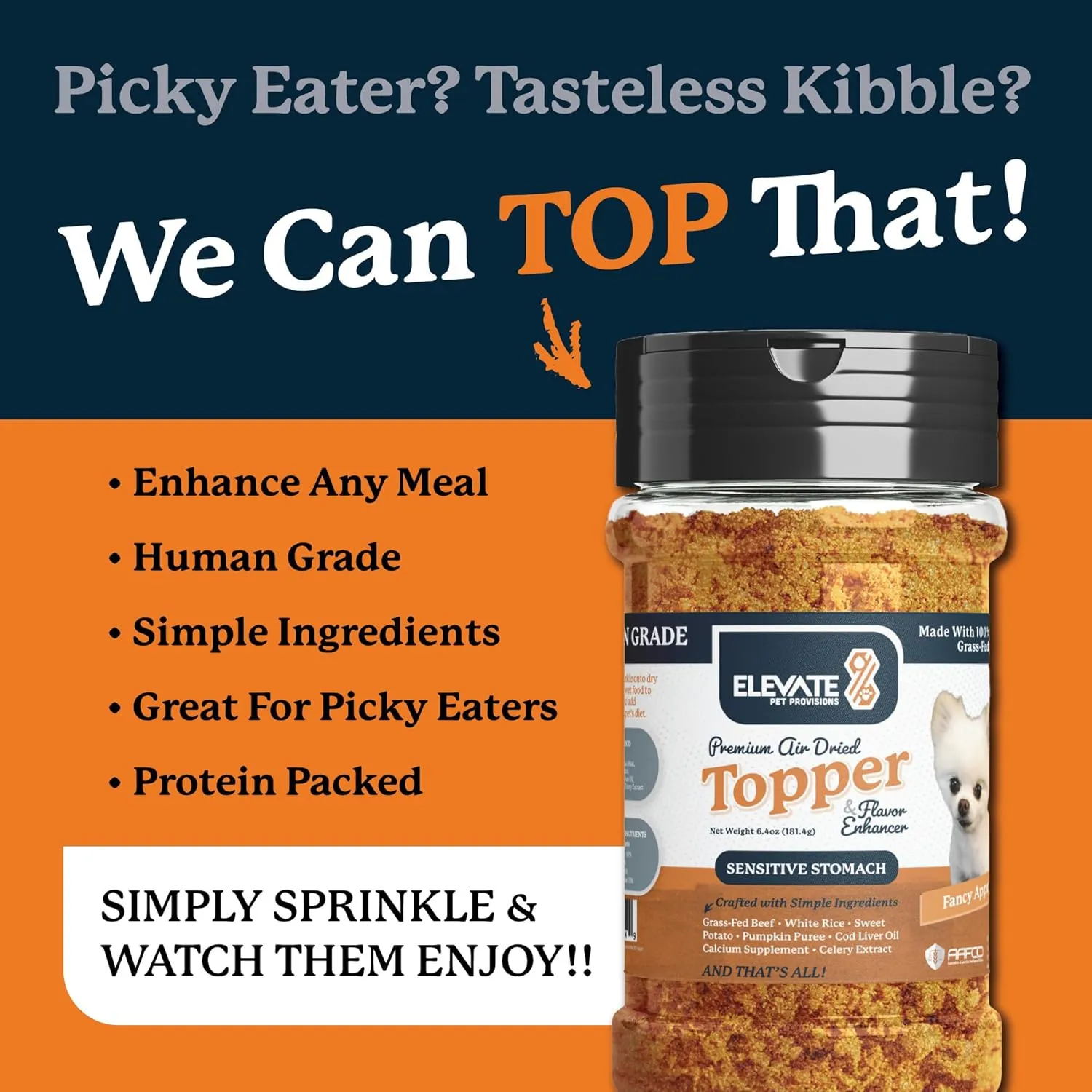 100% Human Grade - Sensitive Stomach Dog Food Toppers for Picky Eaters - Air Dried, All Natural, USA Grass Fed Beef - Limited Ingredient - Seasoning, Meal Mixer, Dog Food Toppers for Dry Food  Beef