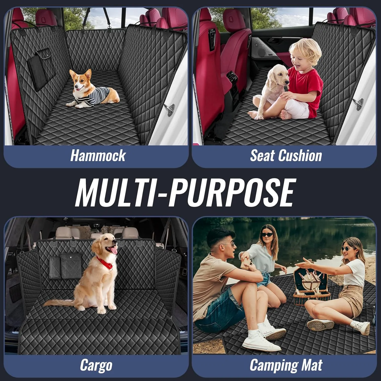 100% Waterproof Dog Car Seat Cover for Back Seat, Large Hammock and Pet Protector, Suitable for Small and Large Dogs, Cars, Trucks, SUVs,Standard(Grey)