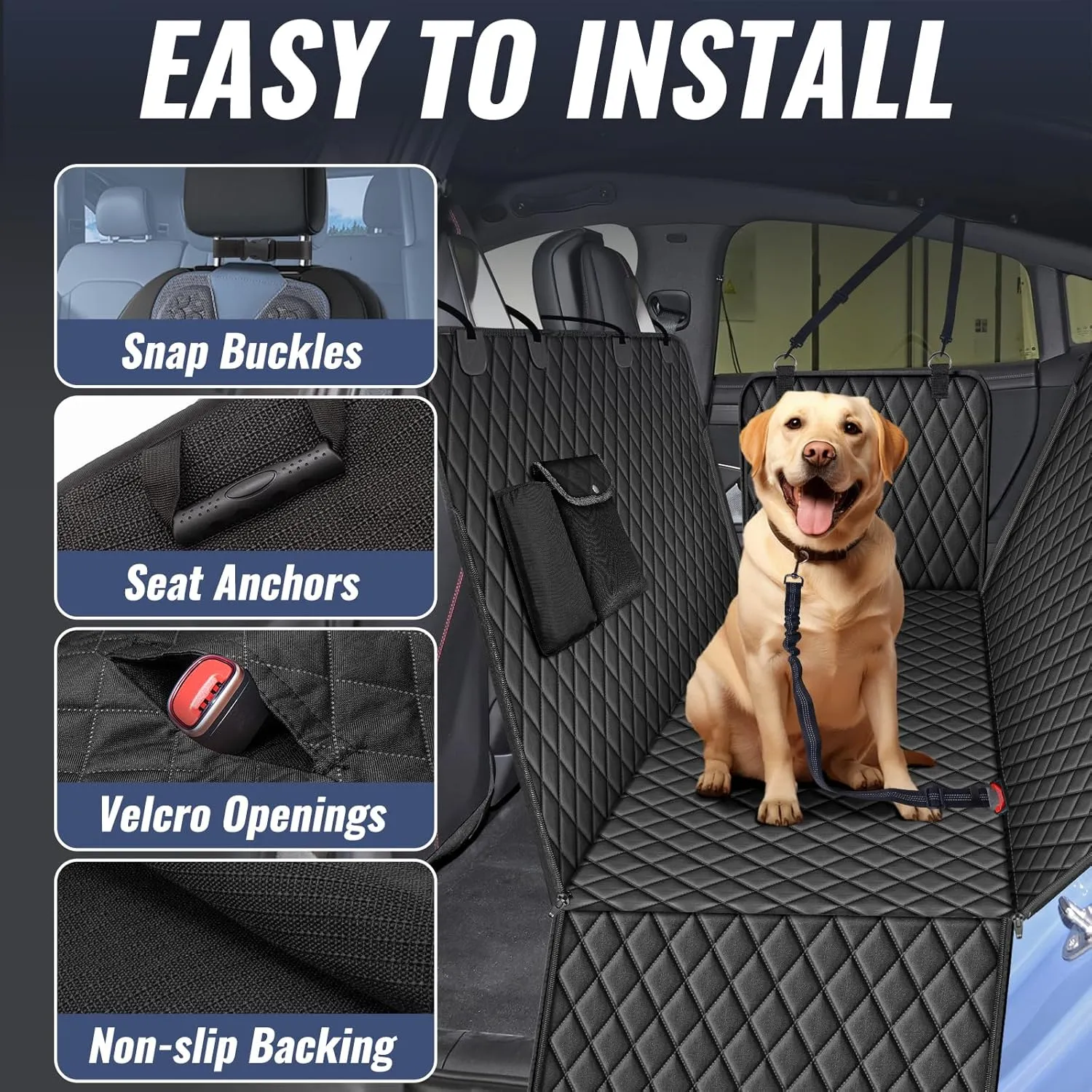 100% Waterproof Dog Car Seat Cover for Back Seat, Large Hammock and Pet Protector, Suitable for Small and Large Dogs, Cars, Trucks, SUVs,Standard(Grey)