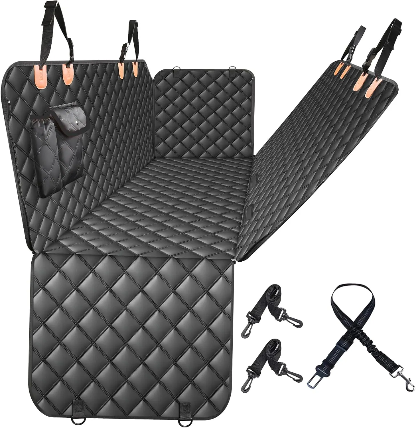 100% Waterproof Dog Car Seat Cover for Back Seat, Large Hammock and Pet Protector, Suitable for Small and Large Dogs, Cars, Trucks, SUVs,Standard(Orange&Black)