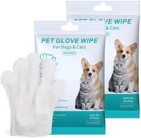 12PCSCleaning Glove for Dog and Cat, Wipes Gloves for Dog and Cat Fur Face, Ear, Eye, Paws Cleaning Wipes Pet Wash Free Gloves, Grooming Wipes for Pet No Rinse Thick Dog Wipes Gloves, White