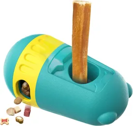 2 in 1 Interactive Treat Dispensing Dog Toys, Bully Stick Holder, Adjustable Dog Treat Holder for Medium & Large Dogs, Safety Device to Prevent Choking, Blue