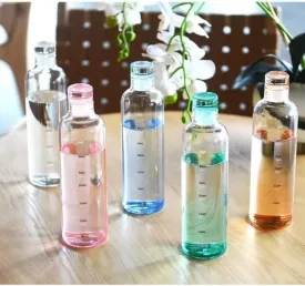 2 PCS Plastic Water Bottle with Time Marker, 17 OZ, Clear Water Bottles, Sports Bottls for for Gym, Travel, Home, School, Office (Clear Pink)