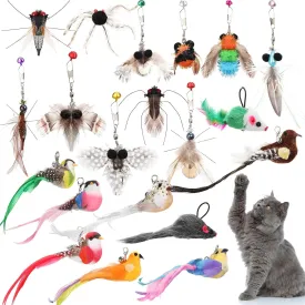 20 Pcs Cat Feather Toys Refill Bird Insects Mouse Simulation Cat Wand Toy Refill Wand Attachments pet Toy Replacement for Kitten Indoor Interactive Teaser, 20 Styles