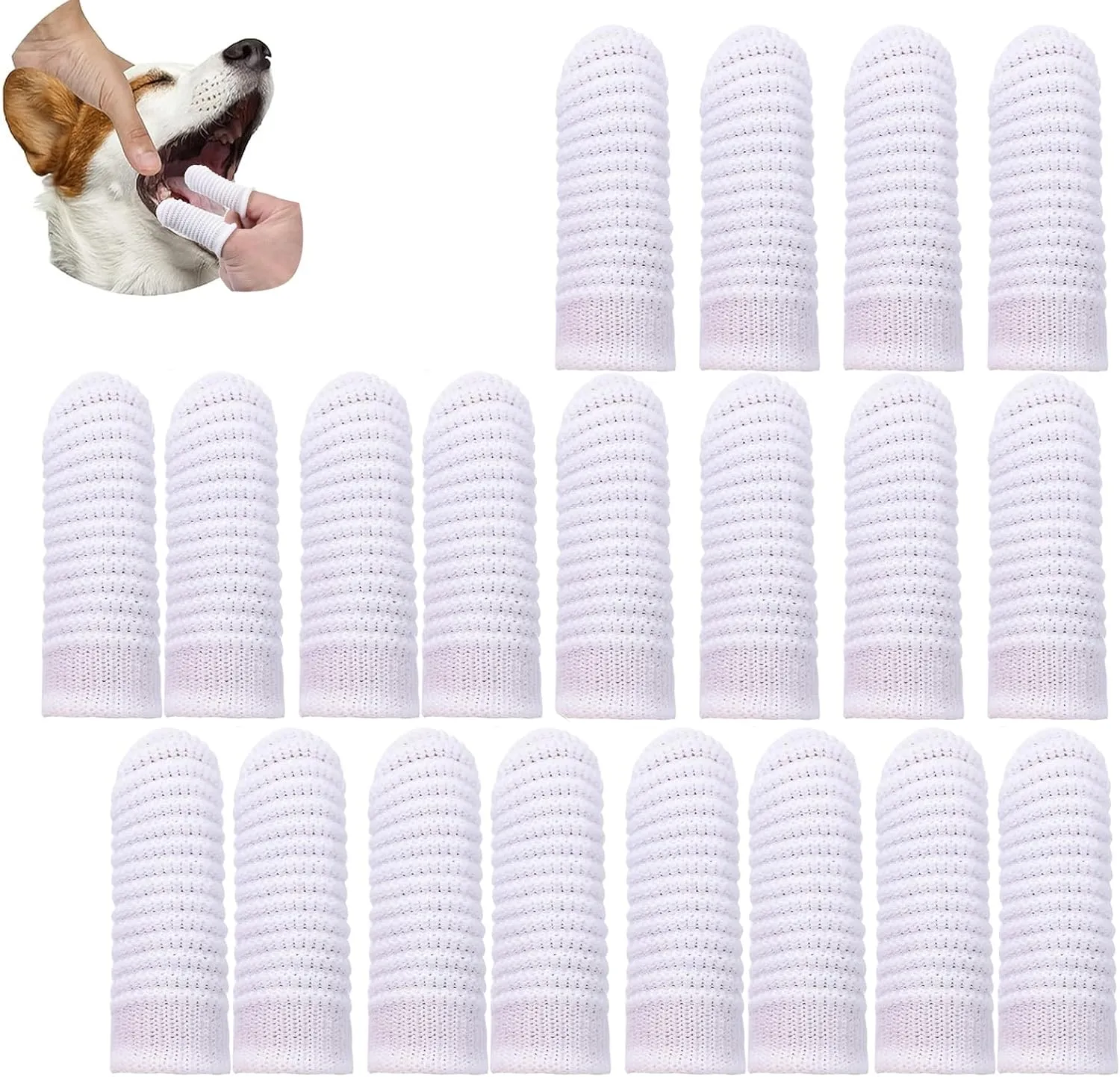 20 Pcs Pet Finger Toothbrush - 360 Spiral Design with Knitted Polyester for Dogs & Cats, Gentle Dental Cleaning Finger Sleeve for Oral Care, Reusable Grooming Supplies