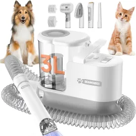 2025 3L Dog Grooming Vacuum Kit Pet Hair Vacuum with Dog Clipper & Low Noise Shedding Brush, 5 Pet Grooming Tools Hair Remover for Dogs & Cats (Grey)