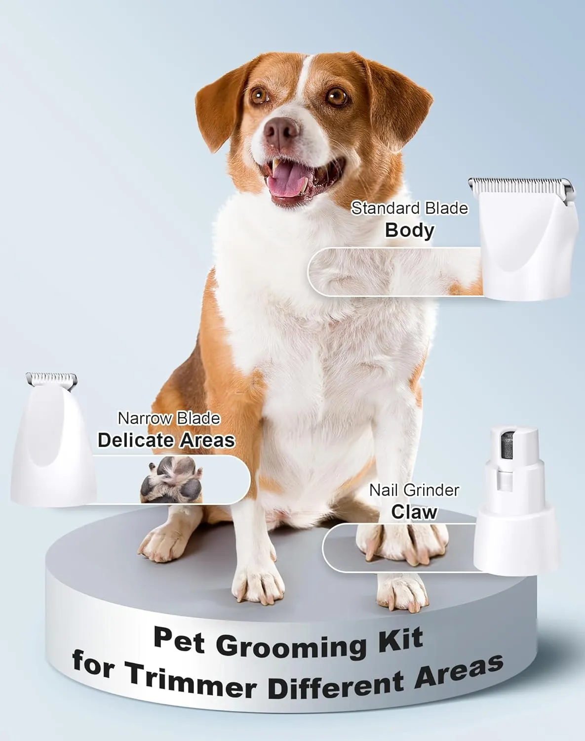 3 in 1 Small Dog Grooming Kit, 2 Speed Rechargeable Dog Hair Clippers with Guards, Low Noise Electric Dog Paw Trimmer & Nail Grinder, Cordless Pet Shaver for Cats and Small Dogs(White)