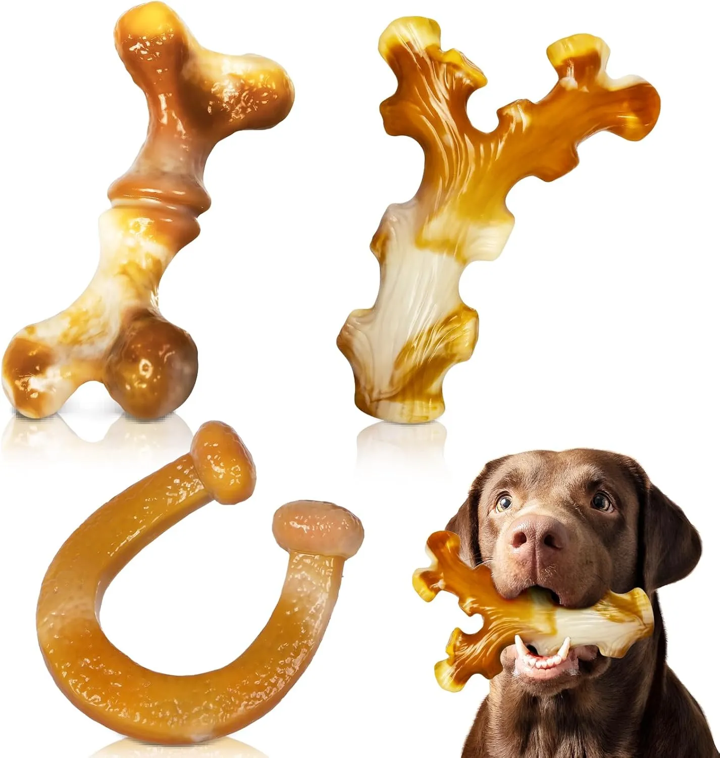 3-Pack Indestructible Dog Toys for Aggressive Chewers, Tough Large Dogs Bones for Aggressive Chewer, Durable Dog Chew Toys for Large Breed, Tough Puppy Teething Toys to Keep Them Busy