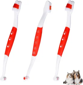 3 Pcs Dual Headed Pet Toothbrush for Dogs & Cats, Soft Bristles Pet Teeth Brush Double Head Cleaning Toothbrush for Small and Large Dogs Cats Teeth Cleaning and Dental Care(Red)