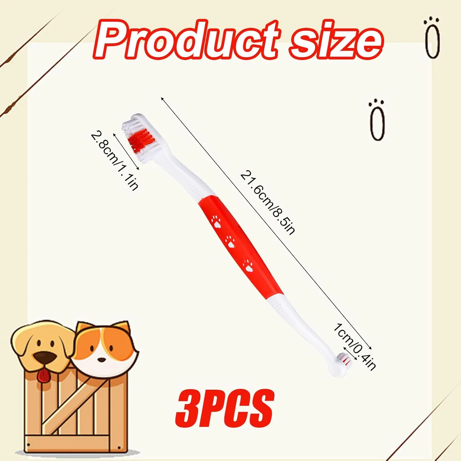 3 Pcs Dual Headed Pet Toothbrush for Dogs & Cats, Soft Bristles Pet Teeth Brush Double Head Cleaning Toothbrush for Small and Large Dogs Cats Teeth Cleaning and Dental Care(Red)