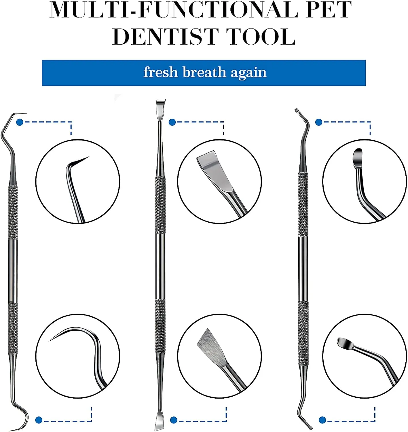 3 Pieces Dog Dental Tooth Scaler and Scraper Stainless Double Headed Tarter Removing Tool Scraper Pet Teeth Cleaning Tools for Dog and Cat