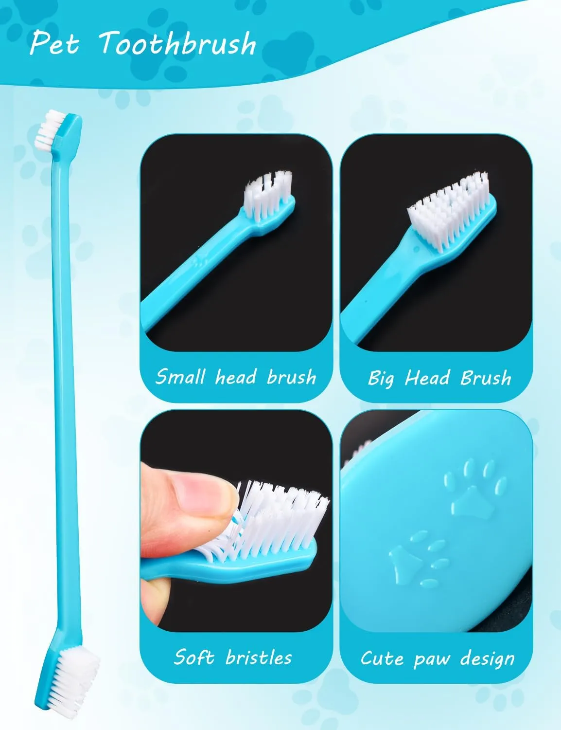 300 Pcs Dog Toothbrush Kit, Dual-Headed Toothbrush for Dogs & Cats, 10 Colors