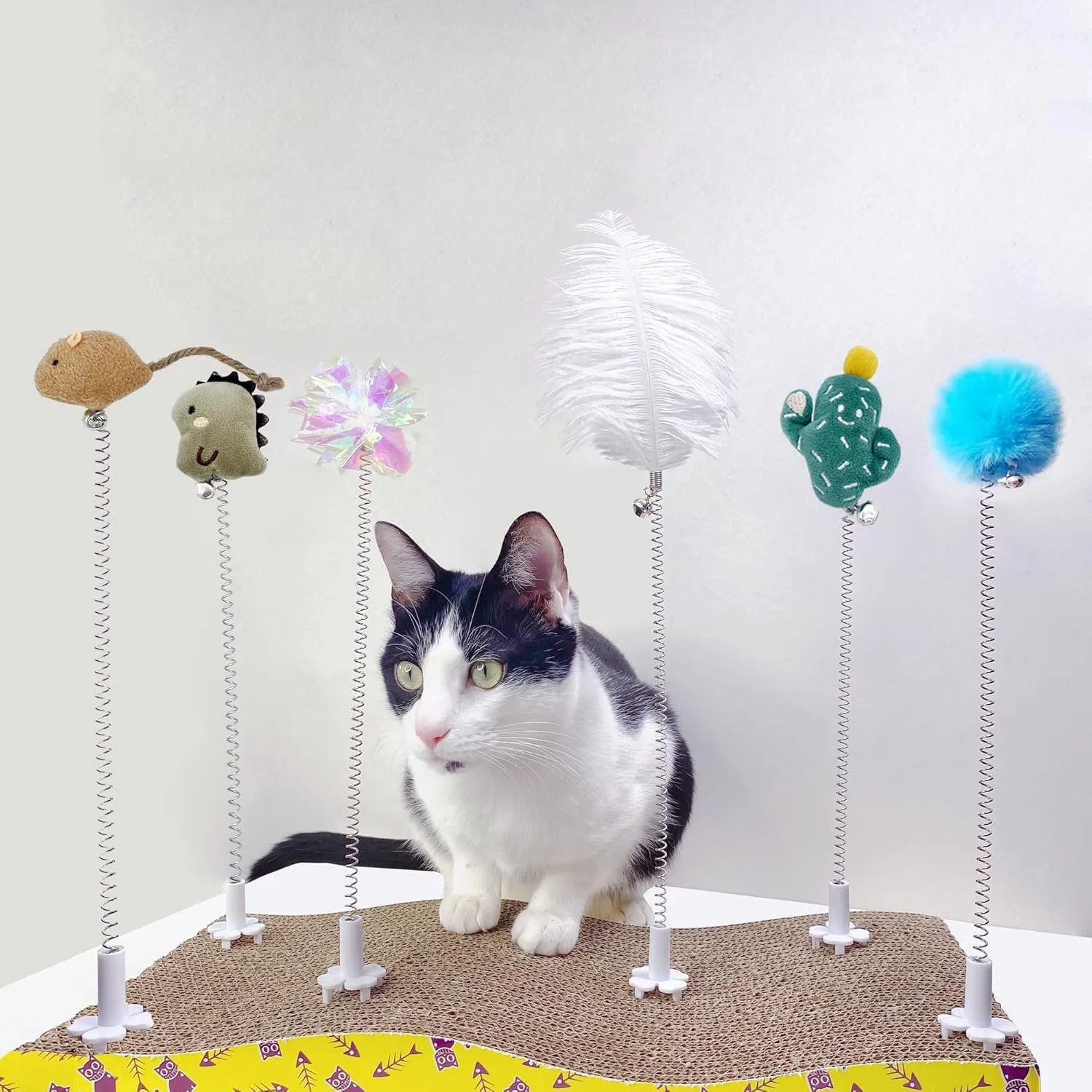 6PCS Cat Wand Toy & Scratcher Plug-ins - Cat Fun Themselves Play Toys for Kitty & Kitten