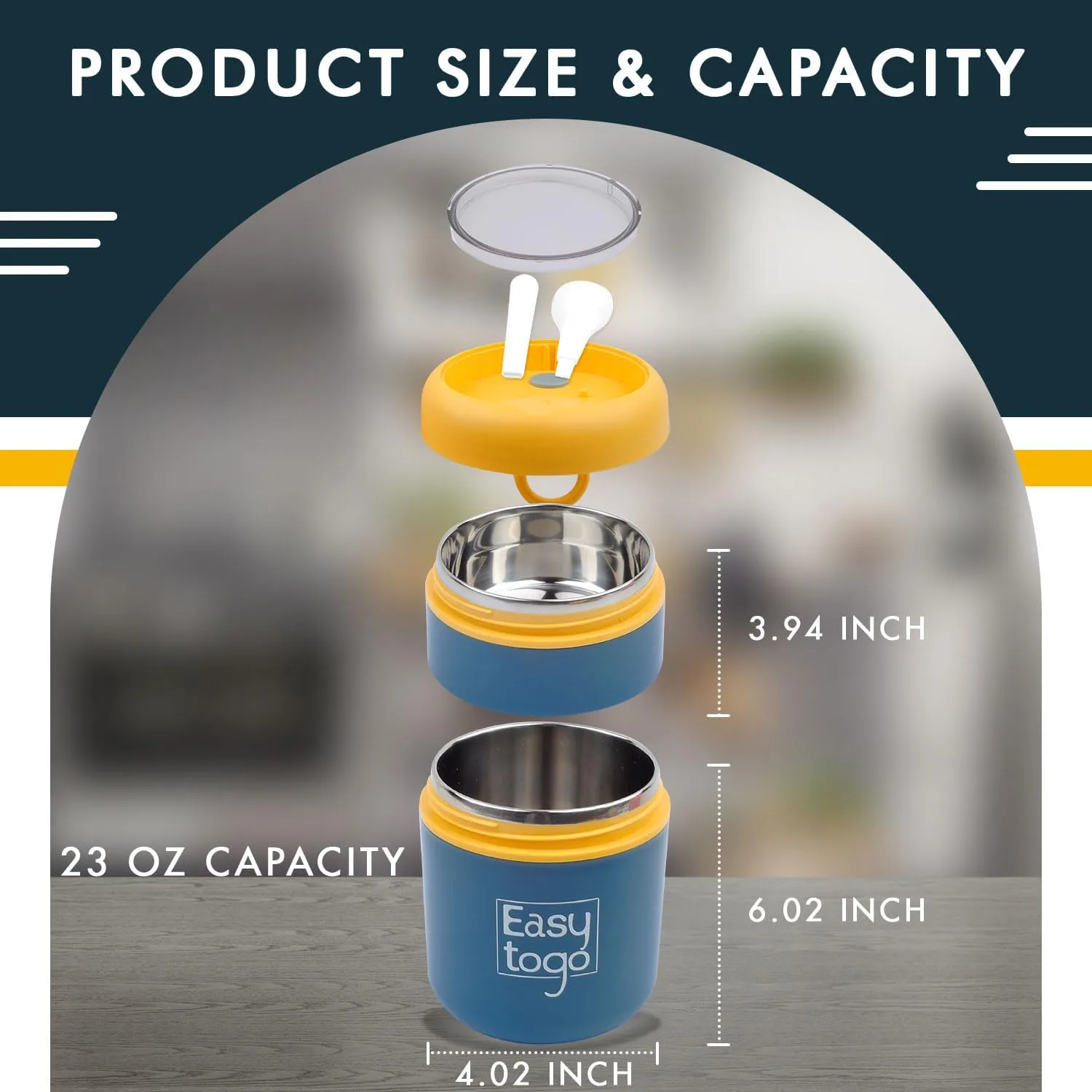 700ml Stainless Steel Lunch Box with Spoon, Handle, Leak Proof Small Container for Snack, Diet & Prep Food, Stackable Stainless Steel 2 Tier Men's Lunchbox for Work, Blue Portable Lunch Box