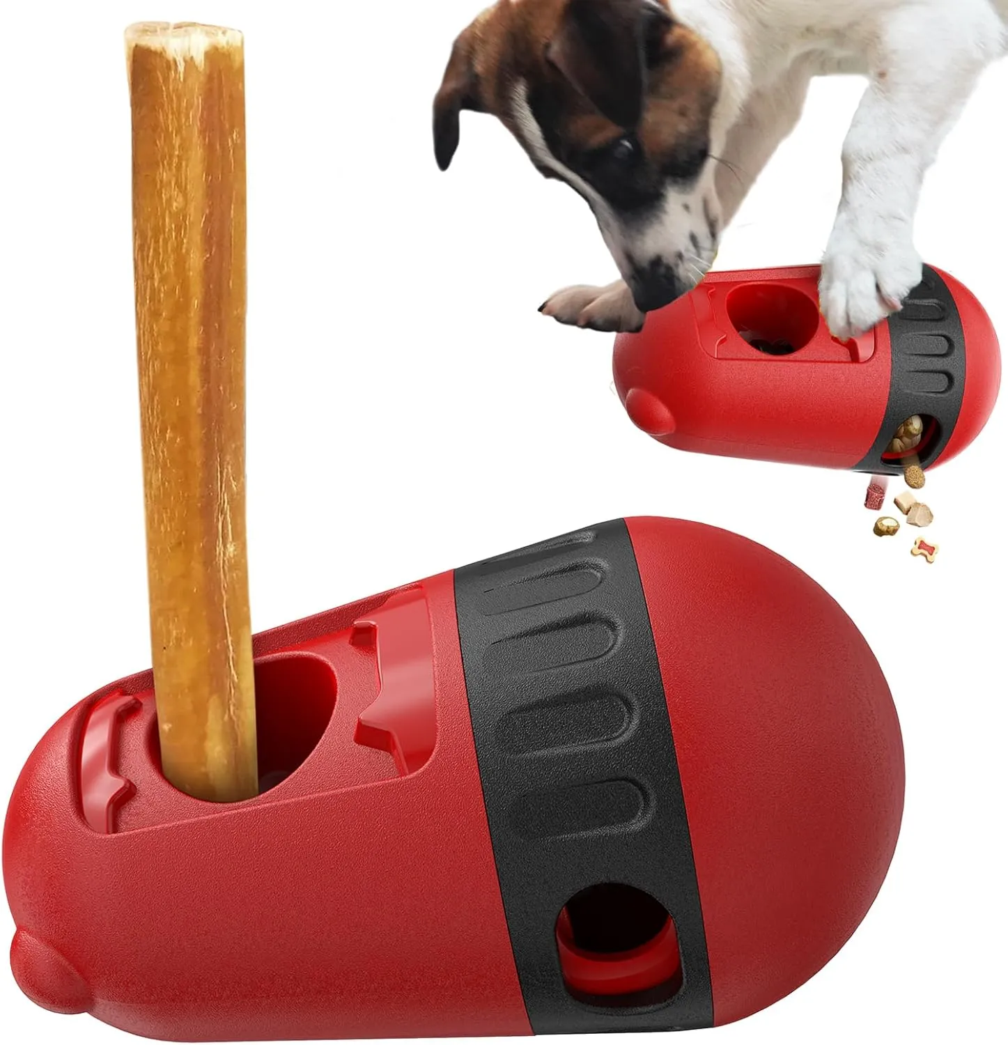 Adjustable Dog Treat Dispensing Puzzle Toy Bully Stick Holder Prevent Choking Safety Device Interactive Ball Food Distribution Enrichment Toys for Small Medium Large Dogs to Keep Them Busy