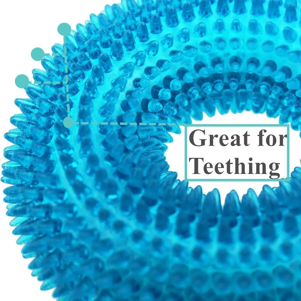 ADUCK Dog Squeaky Chew Toys for Aggressive Chewers, Small Medium Large Dogs Fetch Teeth Cleaning Water Pool Float Indoor Outside Toys-Nontoxic Soft Rubber, Crystal Donut Design-4.92" Pack of 4
