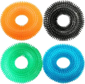 ADUCK Dog Squeaky Chew Toys for Aggressive Chewers, Small Medium Large Dogs Fetch Teeth Cleaning Water Pool Float Indoor Outside Toys-Nontoxic Soft Rubber, Crystal Donut Design-4.92" Pack of 4