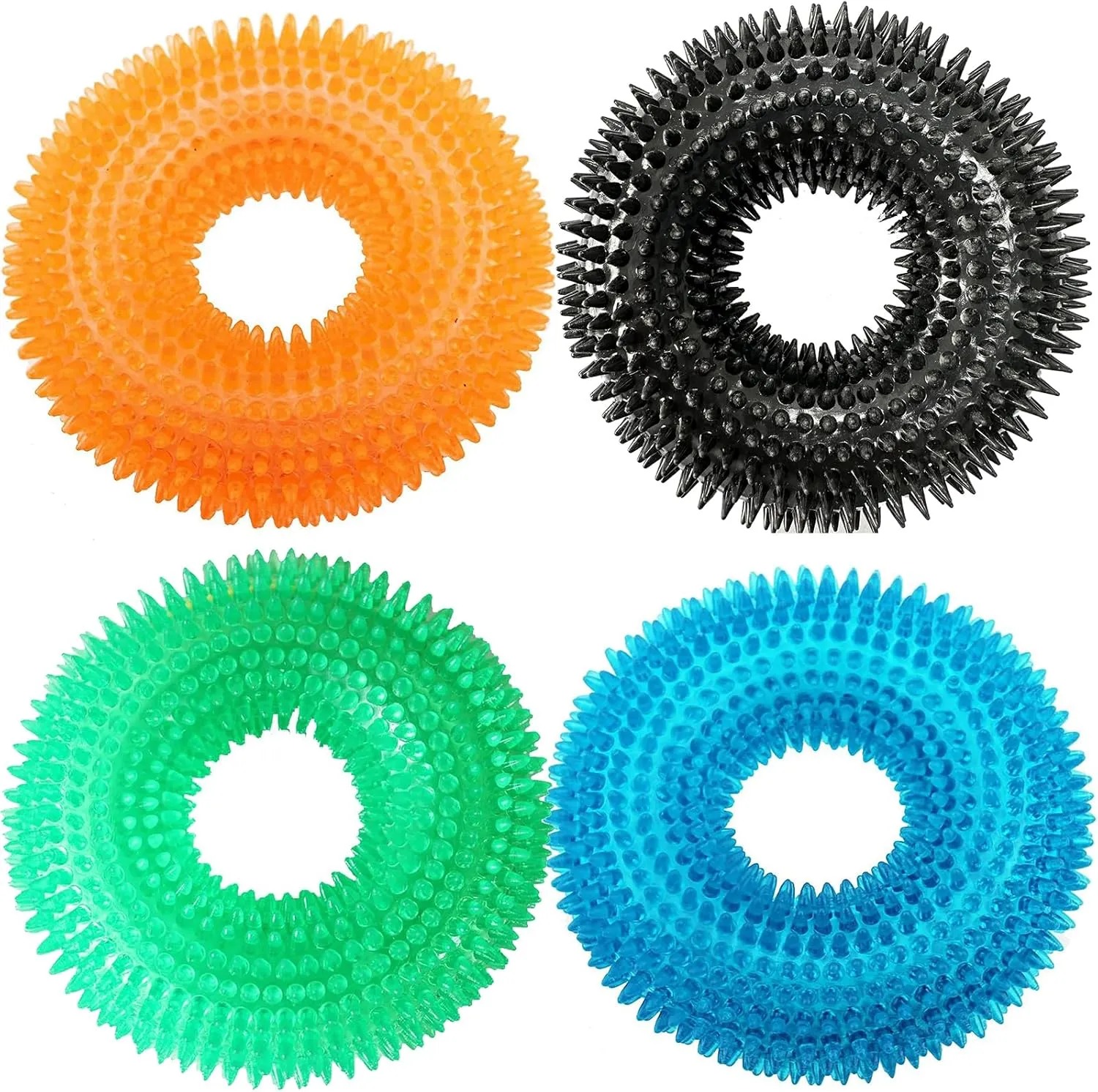 ADUCK Dog Squeaky Chew Toys for Aggressive Chewers, Small Medium Large Dogs Fetch Teeth Cleaning Water Pool Float Indoor Outside Toys-Nontoxic Soft Rubber, Crystal Donut Design-4.92" Pack of 4