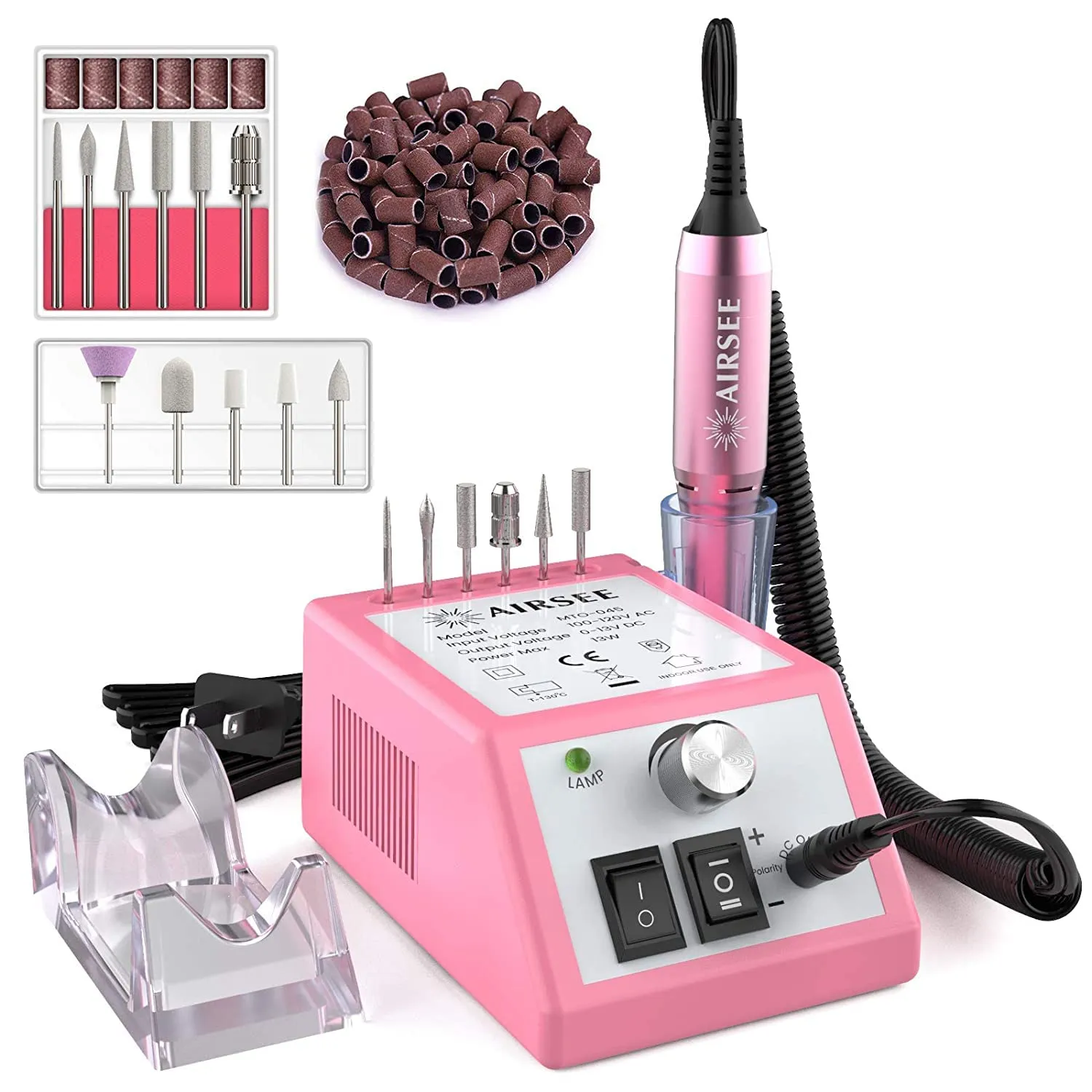 AIRSEE Professional Electric Nail Efile Machine 20000RPM Efile Nail Drill Manicure Tools for Acrylic Nails Supply with 11 Bits Set and 56 Sanding Bands for Salon Home Use ET2