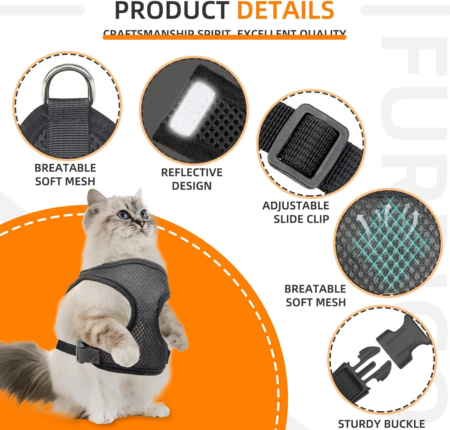 AirTag Cat Harness and Leash for Walking, Integrated Cat Vest with 100% Waterproof Air Tag Holder, Escape Proof Reflective Adjustable Vest Harnesses with Apple Air Tag Case for Cats, Kittens, Puppies