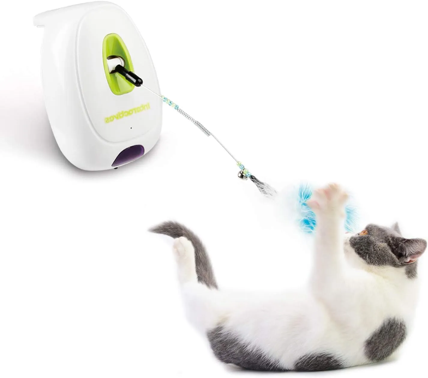 ALL FOR PAWS Automatic Cat Wand Toy Motion Activated Interactive Cat Toys Enrichment Feather Teaser Toys with Post Adaptor for Indoor Cats