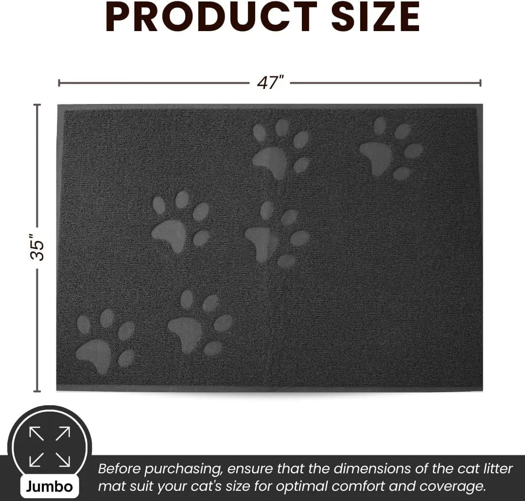 Andalus Jumbo Cat Litter Mat, Pack of 1 - Waterproof, Non-Slip & Easy to Clean Cat Litter Box Mat for Extra Efficient Pet Litter-Trapping, Grey (47 X 35)