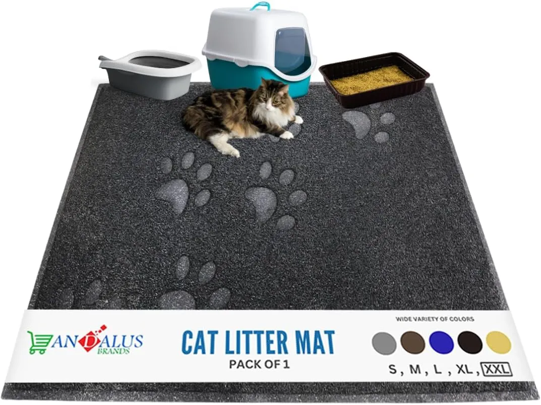 Andalus Jumbo Cat Litter Mat, Pack of 1 - Waterproof, Non-Slip & Easy to Clean Cat Litter Box Mat for Extra Efficient Pet Litter-Trapping, Grey (47 X 35)