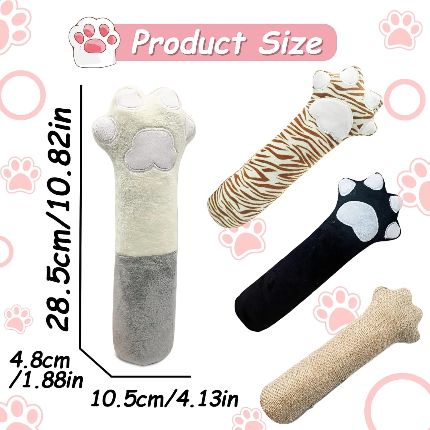 Andiker Cat Toys Cat paw, 10.5 Inches Catnip Toys with Crinkle Sound Soft and Durable, Interactive Cat Kicker Toys for Indoor Kitten with a Sisal Scratcher to Scratch (Leopard Print)