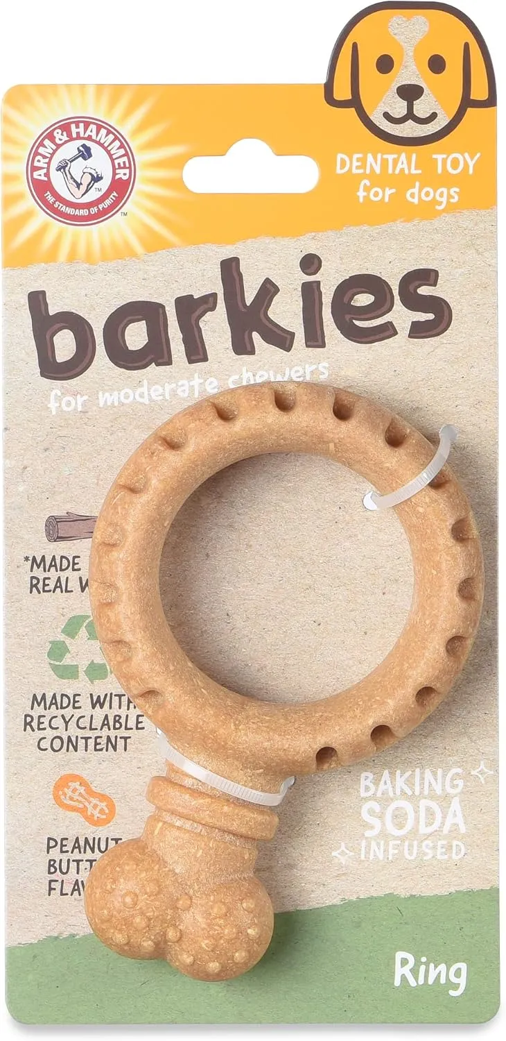 Arm & Hammer for Pets Barkies Ring Compressed Wood Collection, 5.5 Inch Peanut Butter Flavored Wood Blend Chew Toy for Dogs | Faux Stick, Splinter-Free, Safer & Durable Alternative to Chewing Sticks