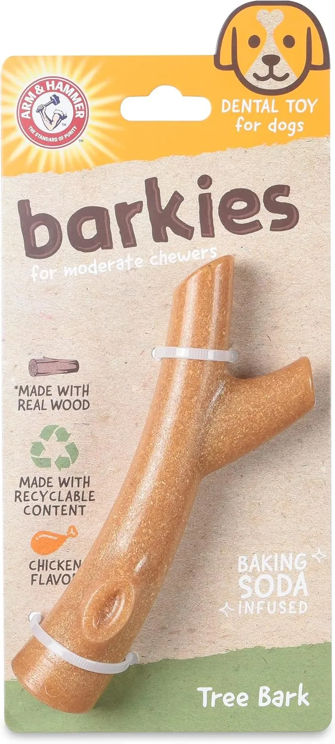 Arm & Hammer for Pets Barkies Tree Bark Compressed Wood Collection, 7 Inch Chicken Flavored Wood Blend Chew Toy for Dogs | Faux Stick, Splinter-Free, Safer & Durable Alternative to Chewing Sticks