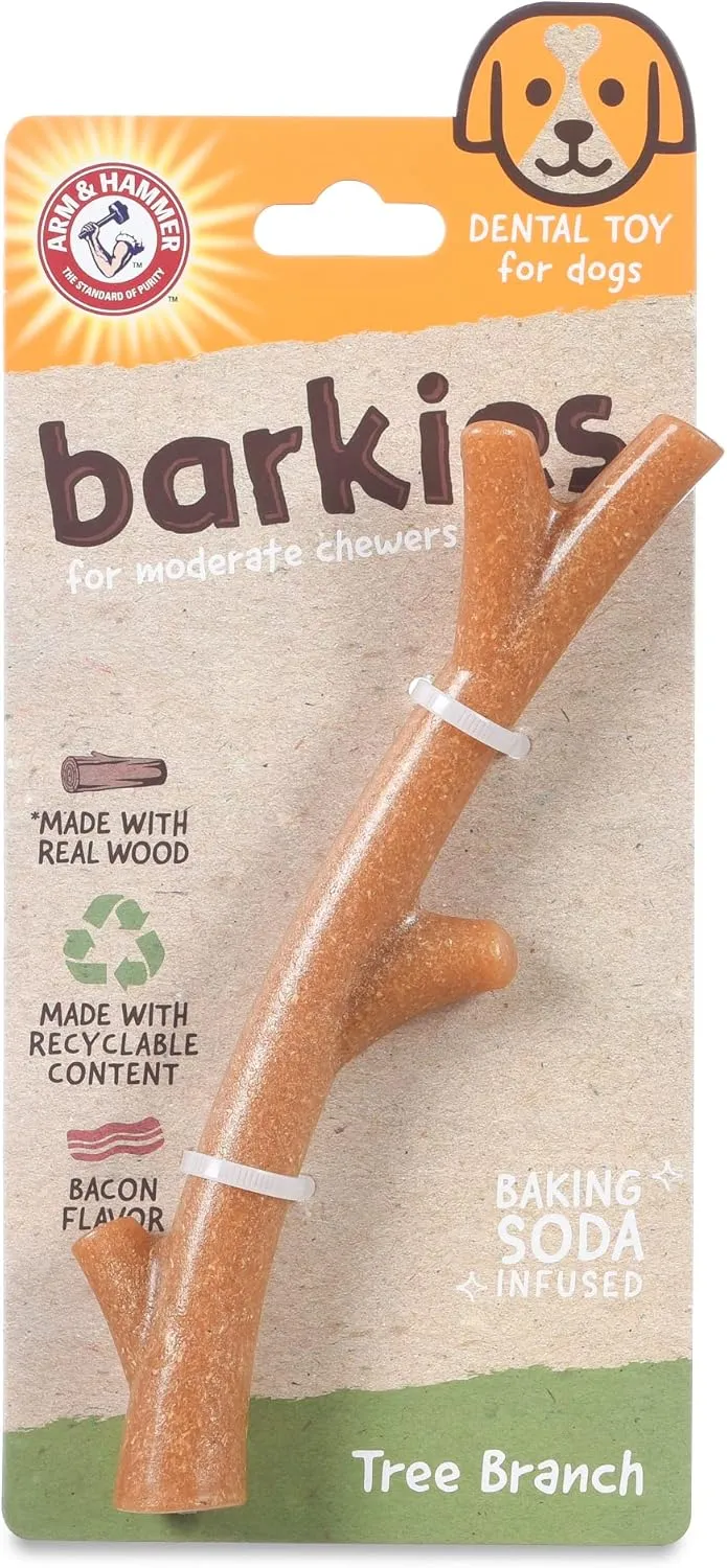 Arm & Hammer for Pets Barkies Tree Branch Compressed Wood Collection, 8 Inch Bacon Flavored Wood Blend Chew Toy for Dogs | Faux Stick, Splinter-Free, Safer & Durable Alternative to Chewing Sticks