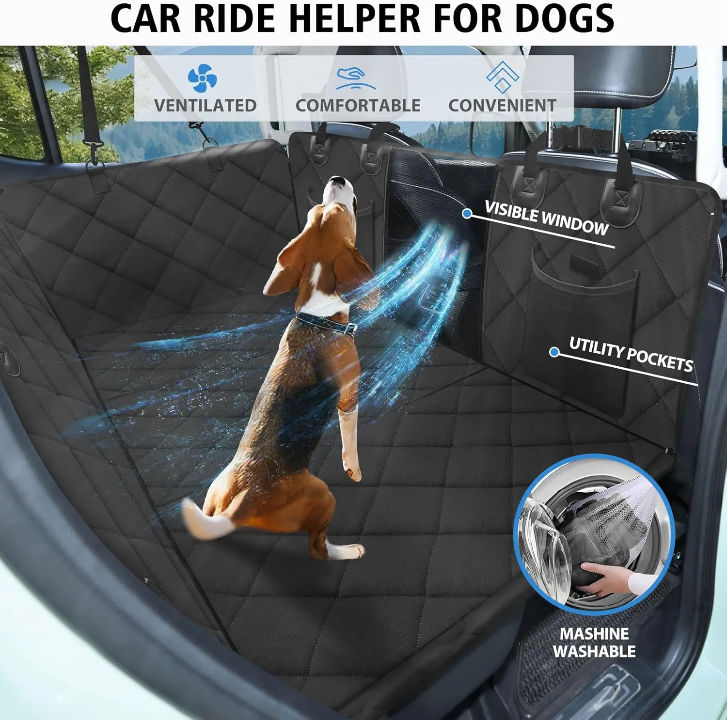 Back Seat Extender for Dogs, Dog Car Seat Cover for Back Seat, 400lbs Capacity Hard Bottom Car Seat Cover for Dogs, Waterproof Dog Hammock for Mid-Size Cars, SUVs, Trucks Black
