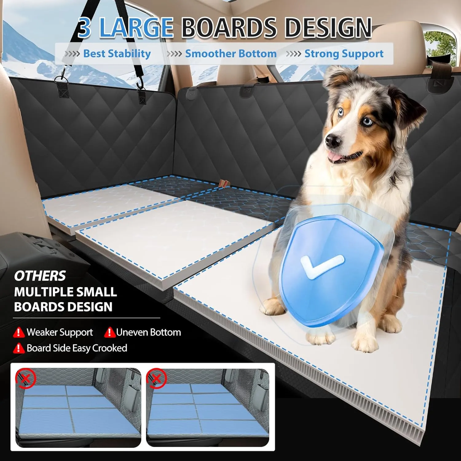 Back Seat Extender for Dogs, Dog Car Seat Cover for Back Seat, 400lbs Capacity Hard Bottom Car Seat Cover for Dogs, Waterproof Dog Hammock for Mid-Size Cars, SUVs, Trucks Black