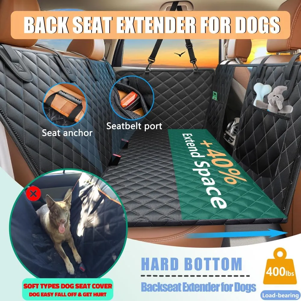 Back Seat Extender for Dogs, Dog Car Seat Cover Hard Bottom, Dog Hammock Bed Detachable, Waterproof Scratch Proof Nonslip Backseat Covers, Dog Car Camping Mattress for Car SUV Truck - Black
