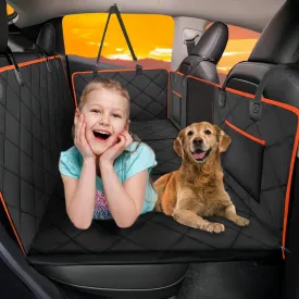 Back Seat Extender for Dogs - Holds 420lb, Hard Bottom Dog Bed Back Seat Cover, Pet Car Seat Cover Backseat Extender,Upgraded Material Waterproof Dog Hammock for CarSUV, Truck, Black/Orange