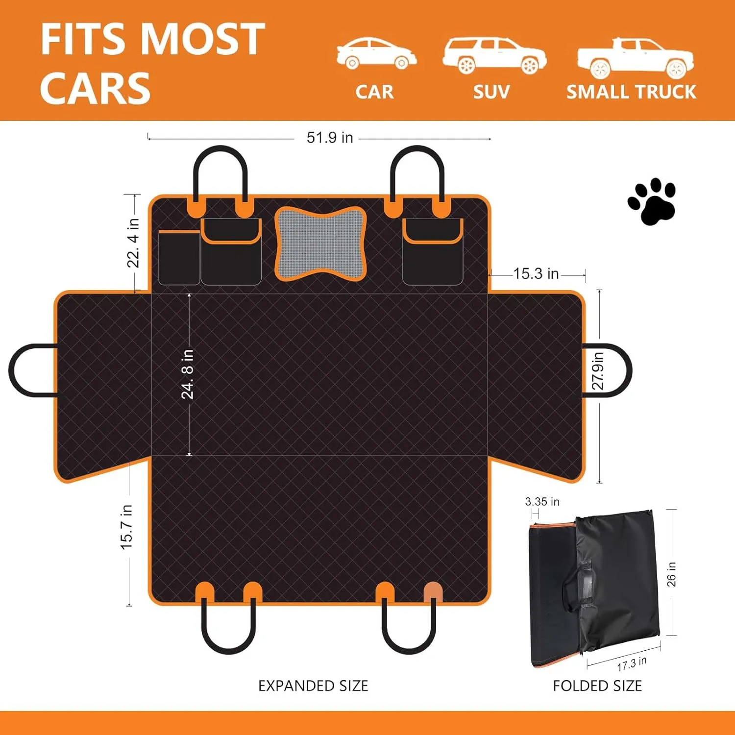 Back Seat Extender for Dogs,Dog Car Seat Cover for Back Seat with Hard Bottom Holds 500 lbs,Car Seat Protector,Waterproof Extender for Dogs,Dog Hammock,600D Nonslip,Pet Bed for Cars,SUVs, Small Trucks