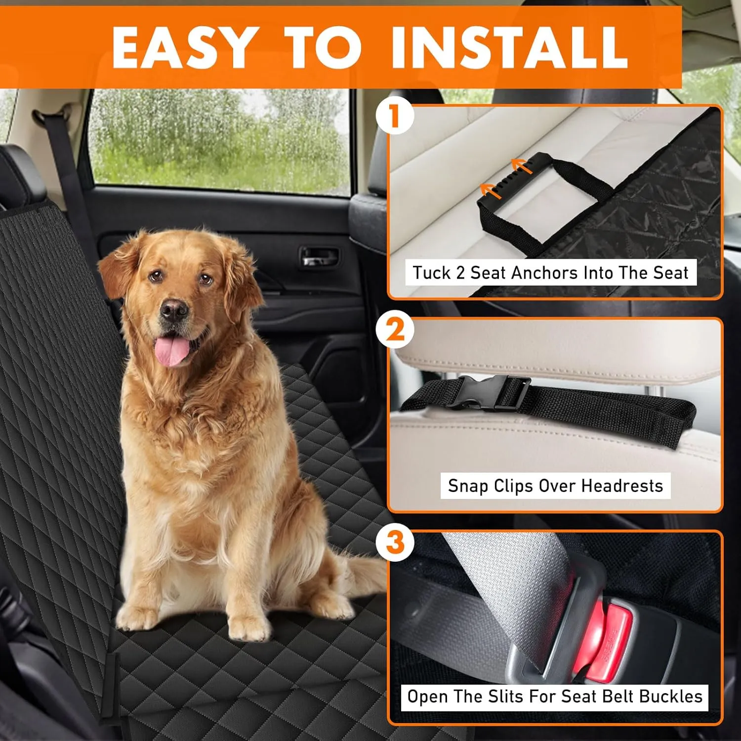 Backseat Cover for Dogs, Waterproof and Non-Slip Pet Bench Seat Covers, Car Seat Protector for Back Seat, Universal Size Rear Car Seat Cover Fits Cars, Trucks and SUVs, Black