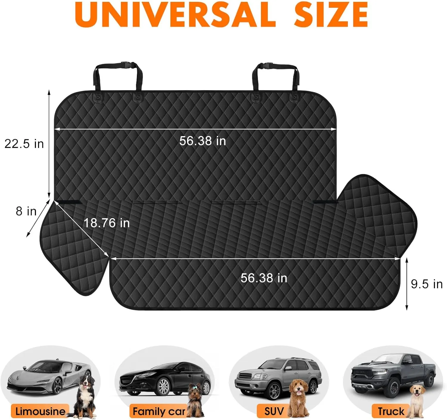 Backseat Cover for Dogs, Waterproof and Non-Slip Pet Bench Seat Covers, Car Seat Protector for Back Seat, Universal Size Rear Car Seat Cover Fits Cars, Trucks and SUVs, Black