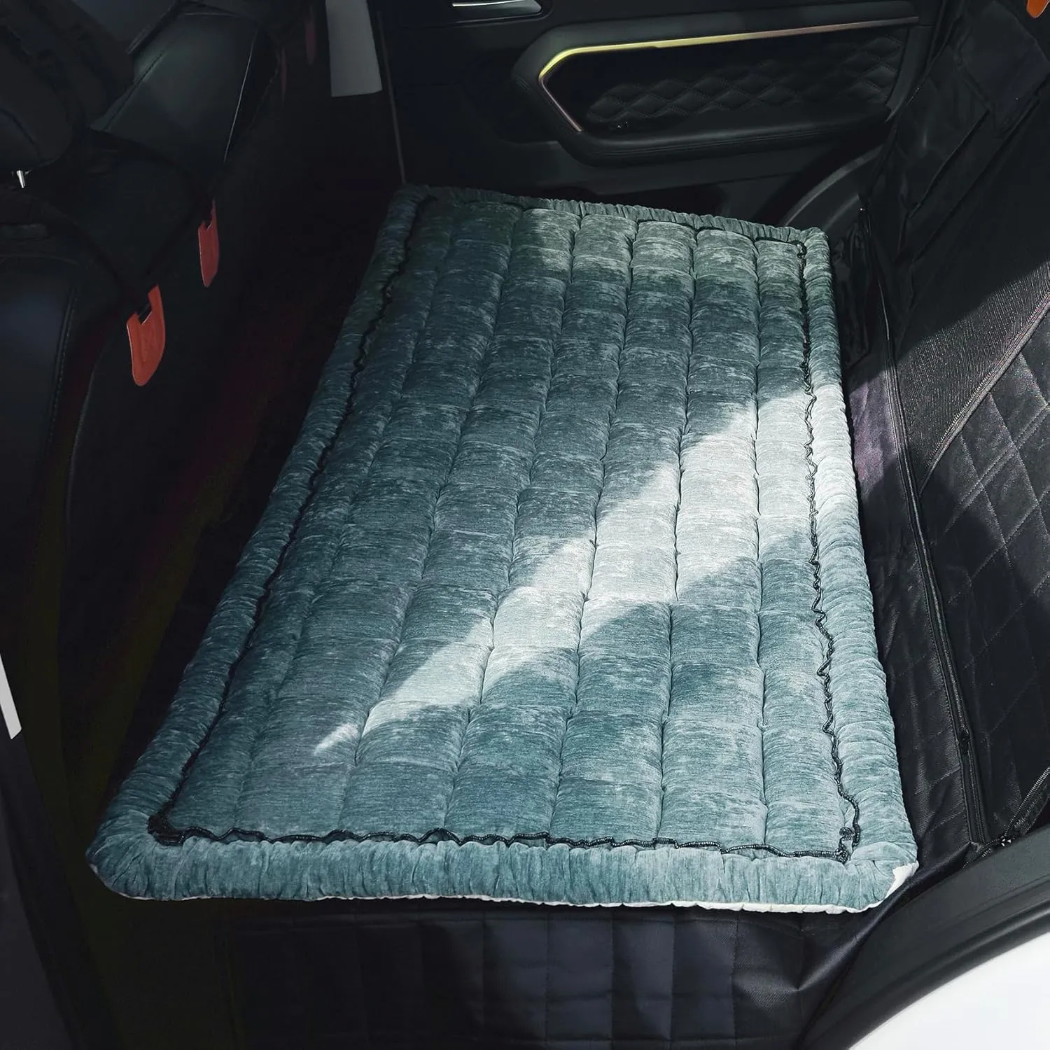 Backseat Pet Bed Mat, Plaid Dog Bed for Car Back Seat, Furry Couch Covers for Loveseats, Non-Slip Travel Dog Bed, Custom Fit for Backseat Extenders (Blue, 24.8x54 inch)