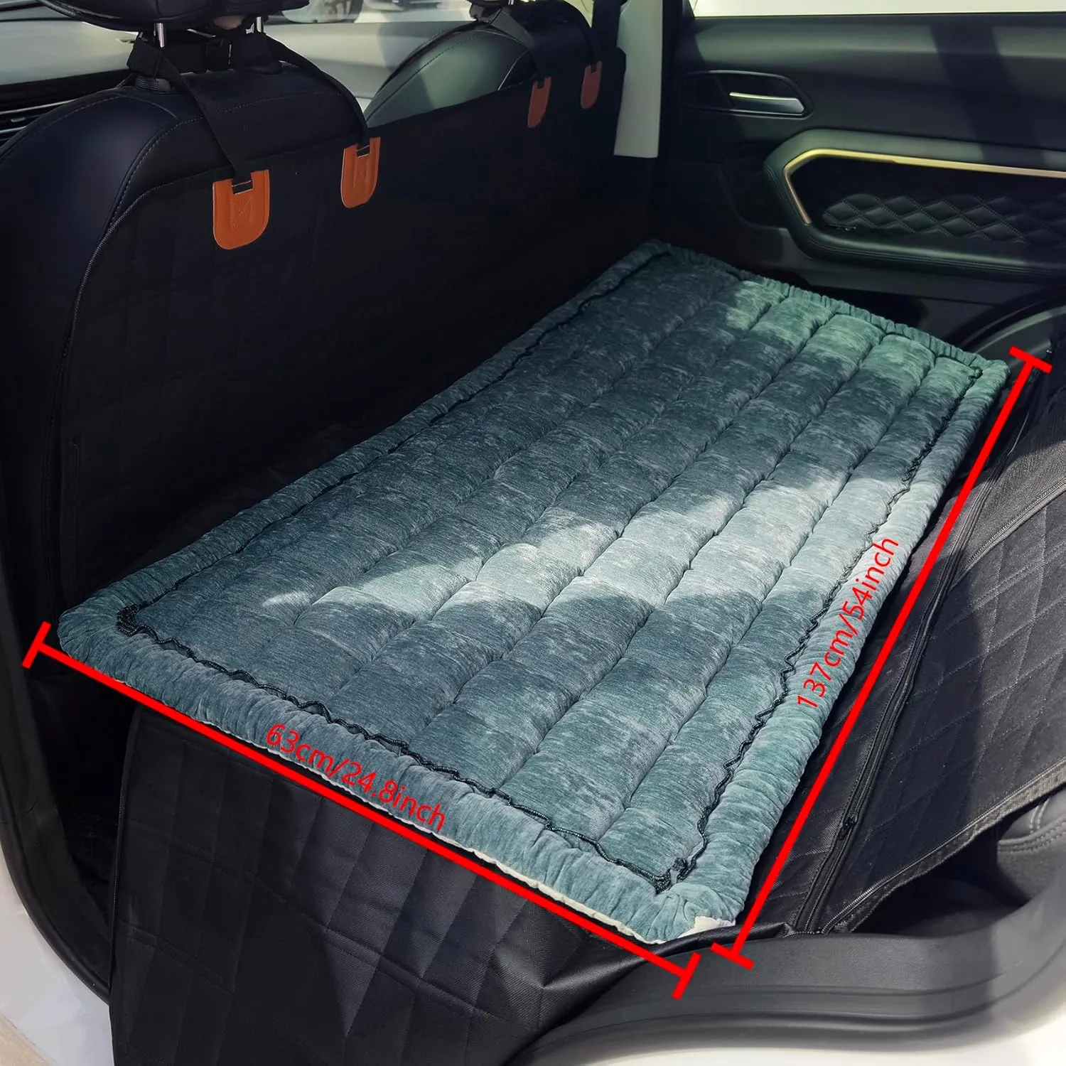 Backseat Pet Bed Mat, Plaid Dog Bed for Car Back Seat, Furry Couch Covers for Loveseats, Non-Slip Travel Dog Bed, Custom Fit for Backseat Extenders (Blue, 24.8x54 inch)