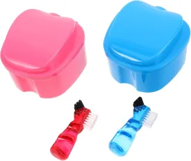 Beaupretty 2Sets Dentures Case with Bath Retainer Storage Box and Extra Soft Toothbrush for Travel and Home Care Cleaning and Maintenance for Partial Dentures