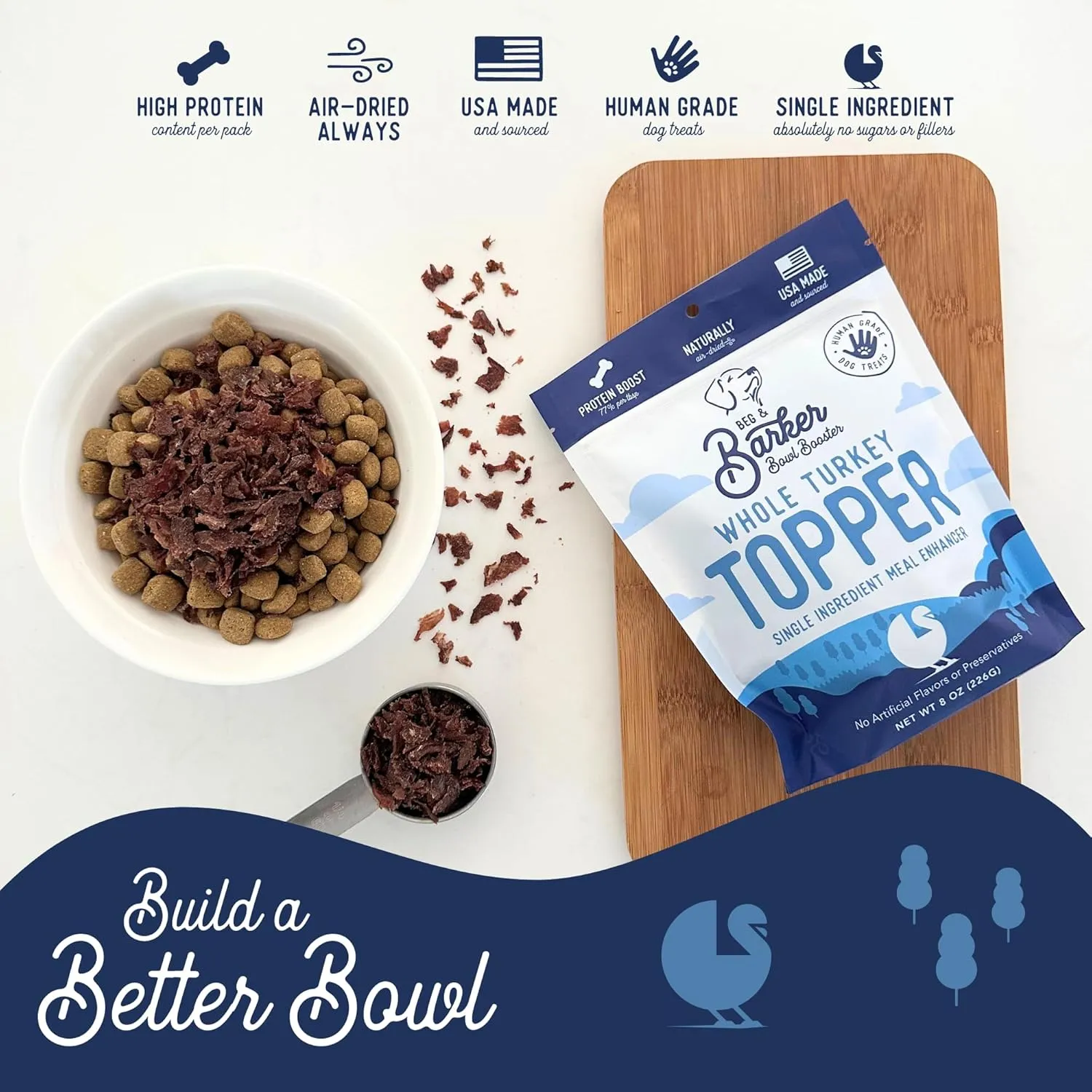 Beg & Barker Turkey Dog Food Toppers for Picky Eaters (8 Ounce, Pack of 1) - Bowl Booster with Whole Turkey - Premium Meal Mixers for Dogs - Single Ingredient, Human Grade, Grain Free