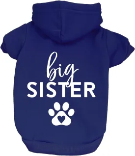 Big Sister Heart Paw Baby Announcement Dog Hoodie Fleece Lined Pullover Sweatshirt with Leash Hole (Royal Blue, Large 86)