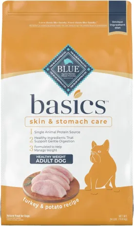 Blue Buffalo Basics Skin & Stomach Care, Natural Adult Healthy Weight Dry Dog Food, Turkey & Potato 24-lb