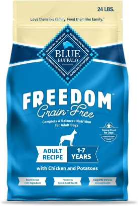 Blue Buffalo Freedom Grain-Free Dry Dog Food, Complete & Balanced Nutrition for Adult Dogs, Made in the USA With Natural Ingredients, Chicken & Potatoes, 24-lb Bag