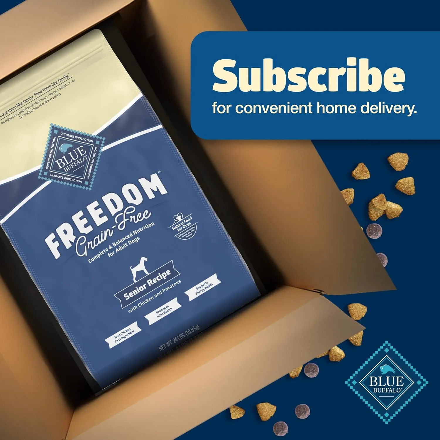 Blue Buffalo Freedom Grain-Free Senior Dry Dog Food, Provides Energy To Stay Active, Made in the USA with Natural Ingredients, Chicken & Potatoes, 24-lb Bag