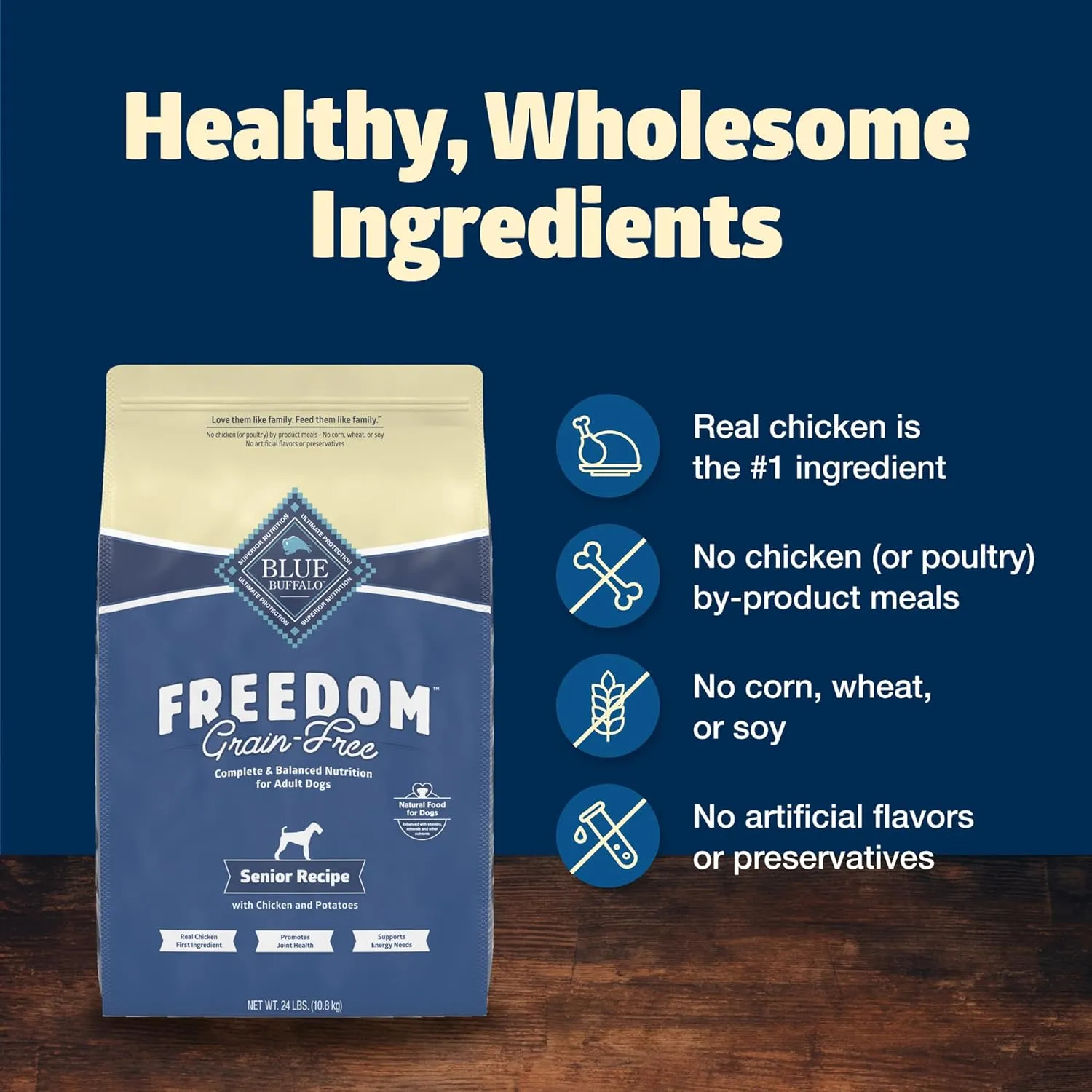 Blue Buffalo Freedom Grain-Free Senior Dry Dog Food, Provides Energy To Stay Active, Made in the USA with Natural Ingredients, Chicken & Potatoes, 24-lb Bag