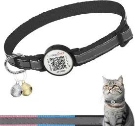 Breakaway Cat Collar with QR Code Name Tag, Reflective Adjustable Kitten Collar with Bell, Ultra-Durable Cat ID Collar for Boys & Girls, Quick Release, 8-12 Fits Small to Large Cats